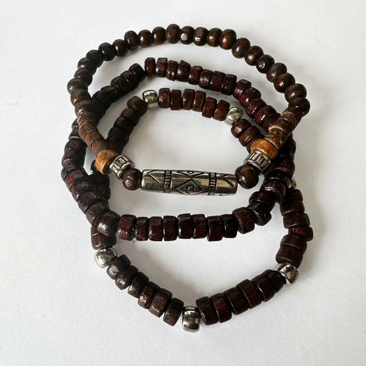 Layered Wood Bead Bracelet Set – Earth Tone Stackable Style