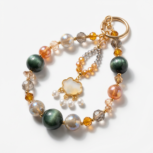 Elegant Beaded Bag Charm – Gold & Crystal Handbag Accessory