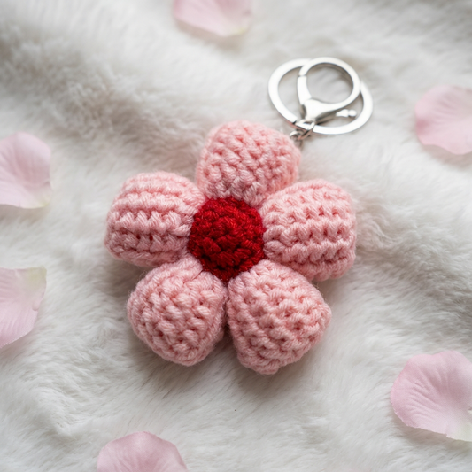 Handmade Crochet Flower Keychain – Pink Floral Charm