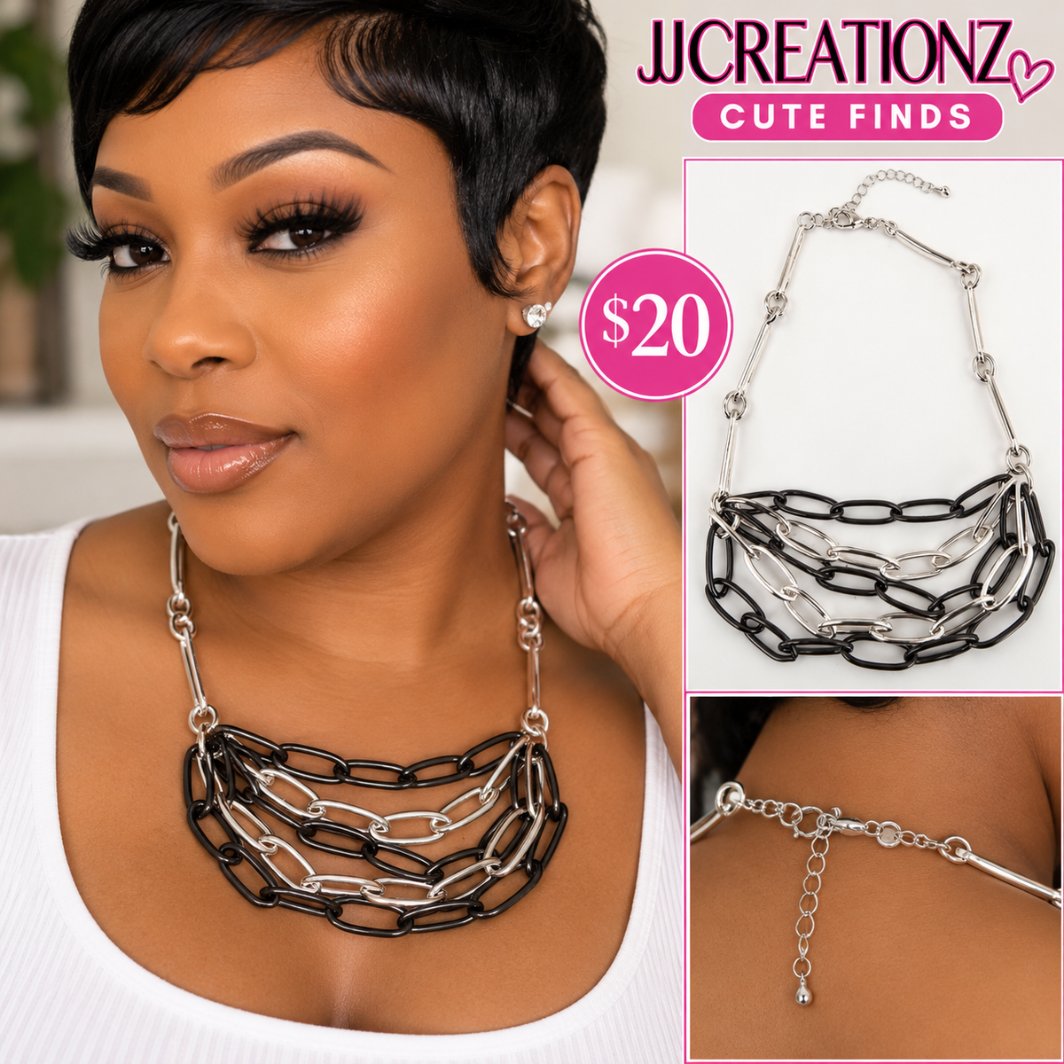 Black & Silver Layered Statement Necklace