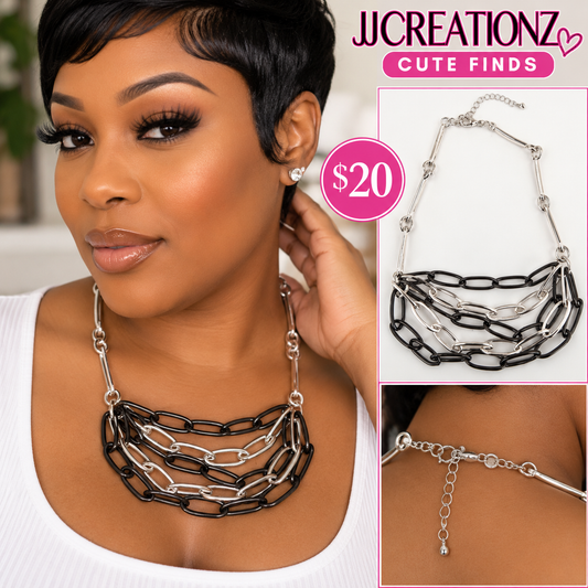 Black & Silver Layered Statement Necklace