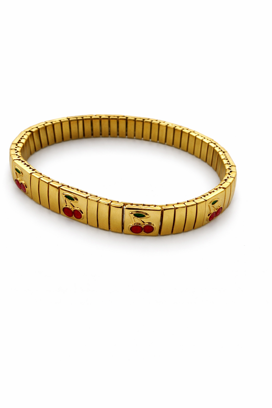 Cherry Charm Gold Stretch Bracelet 🍒