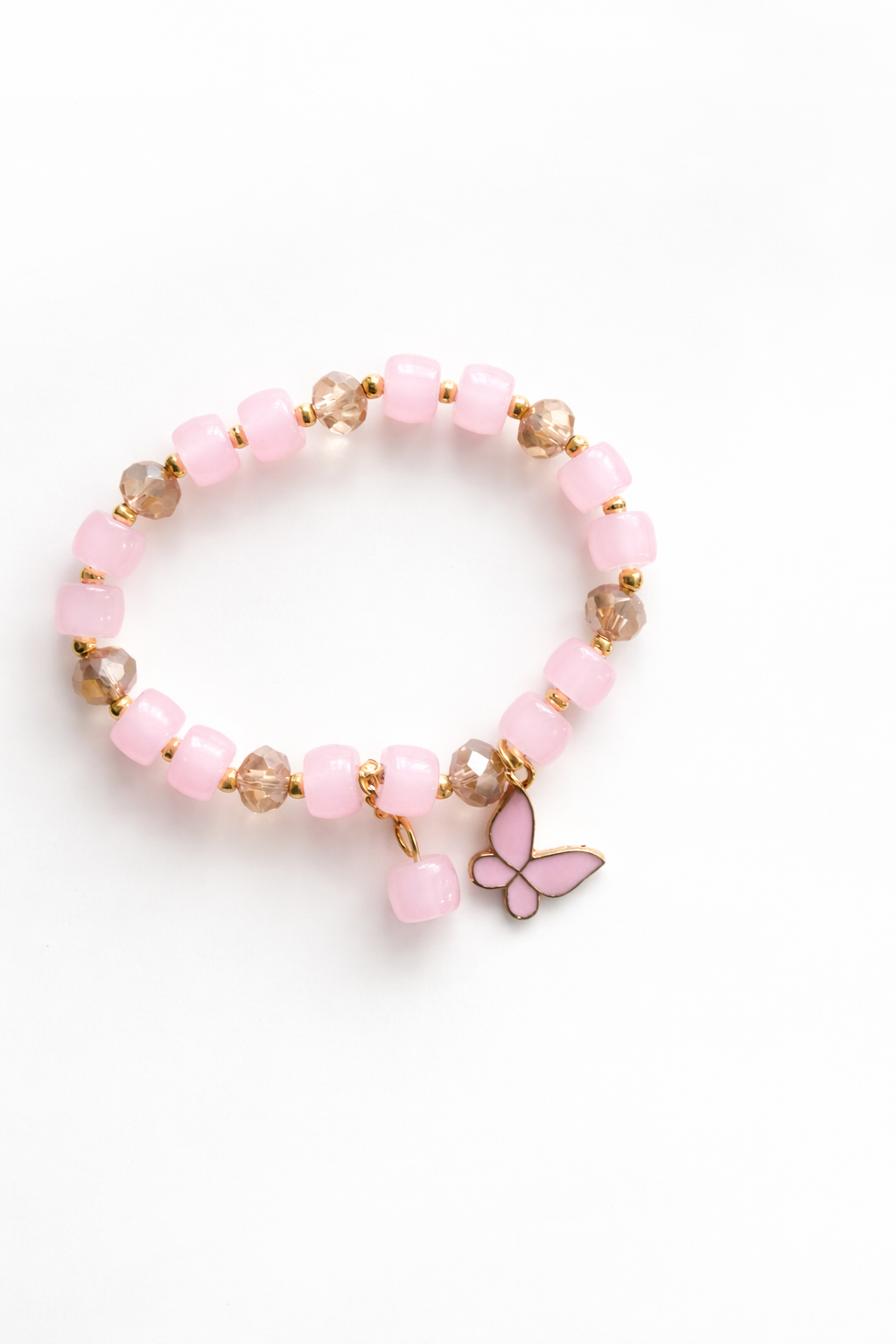 Blush Butterfly Charm Beaded Bracelet