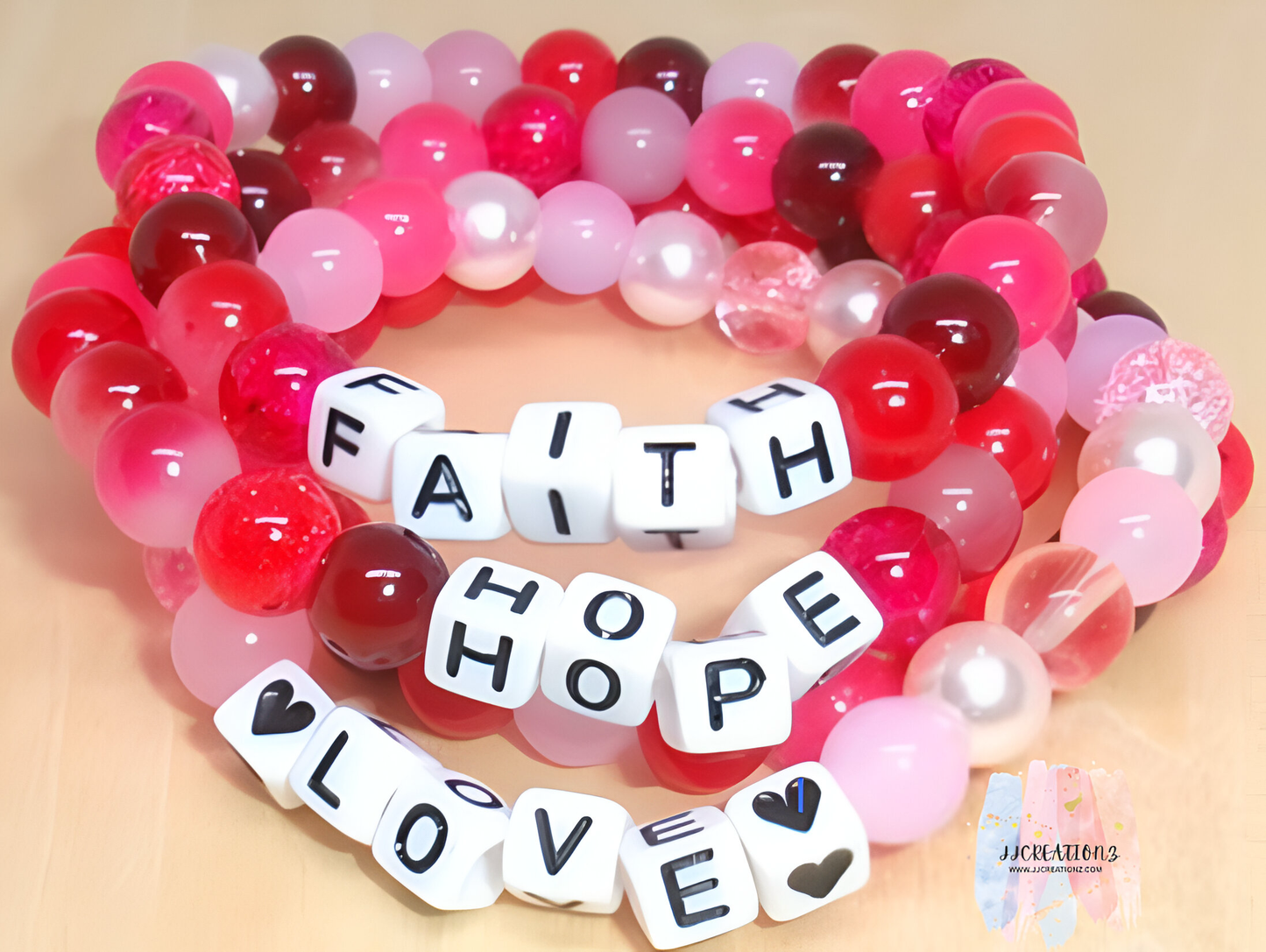💖 Faith • Hope • Love Bracelet Stack – Pink & Red Edition 💖