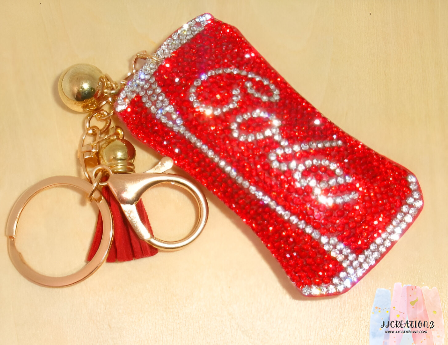 Sparkling Red Soda Can Rhinestone Keychain