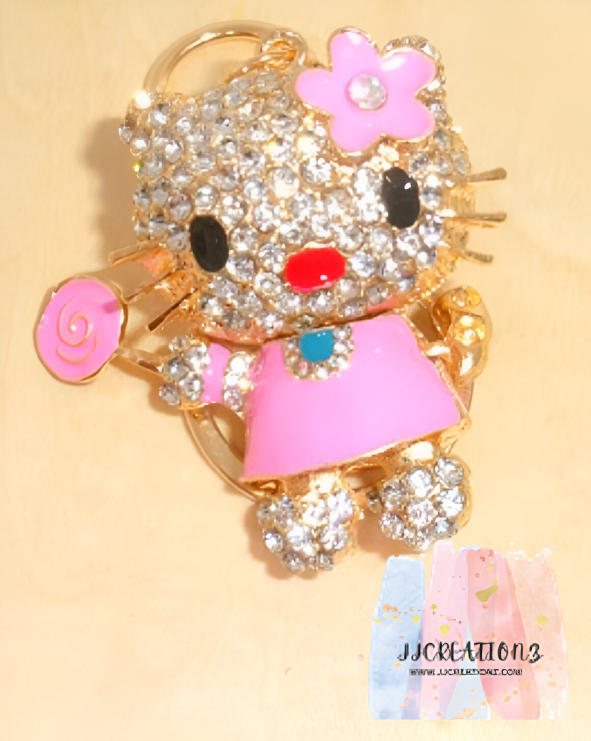 Pink Sparkle Kitty Keychain