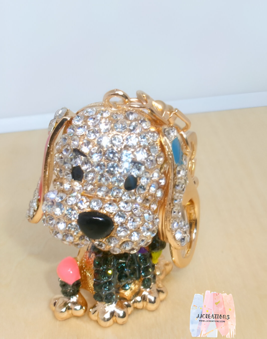 ✨ Rhinestone Puppy Keychain