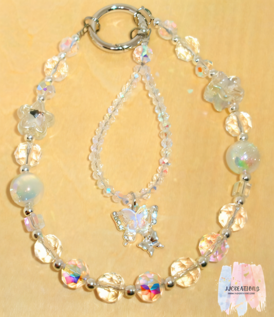 Crystal Iridescent Double Beaded Charm – Phone Chain / Bag Charm with Angel Accent