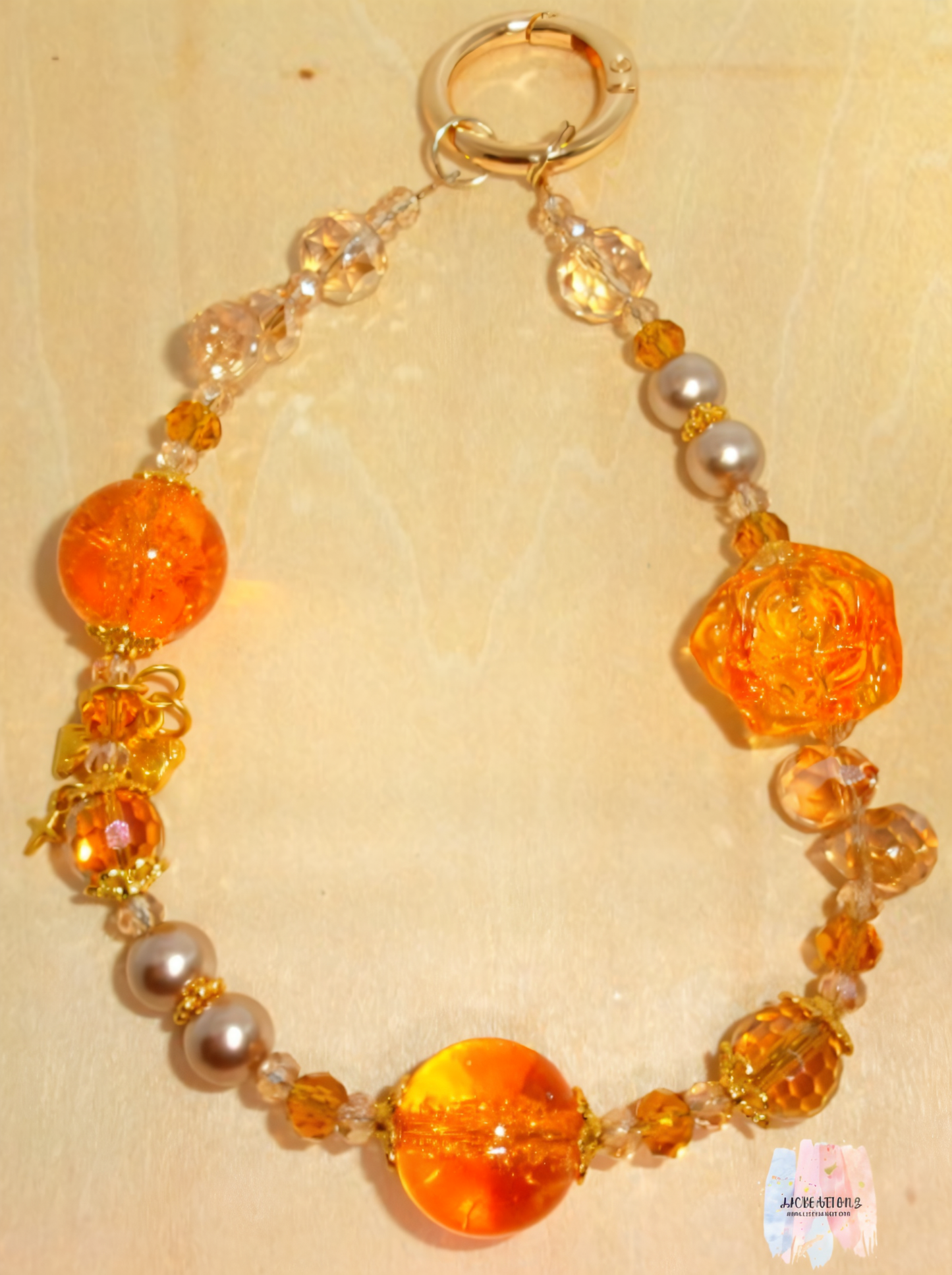 Golden Rose Beaded Charm Bracelet – Elegant Handmade Accessory