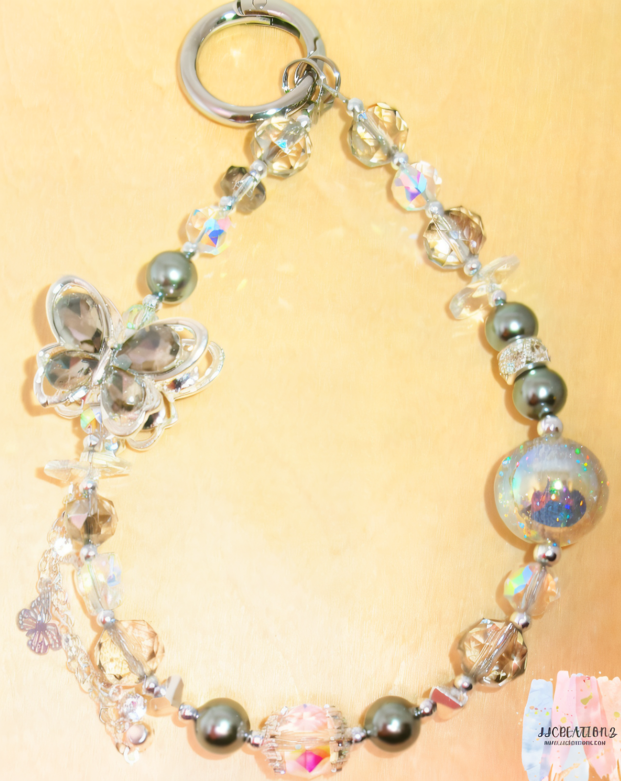 ✨ Pink Butterfly Beaded Phone Charm