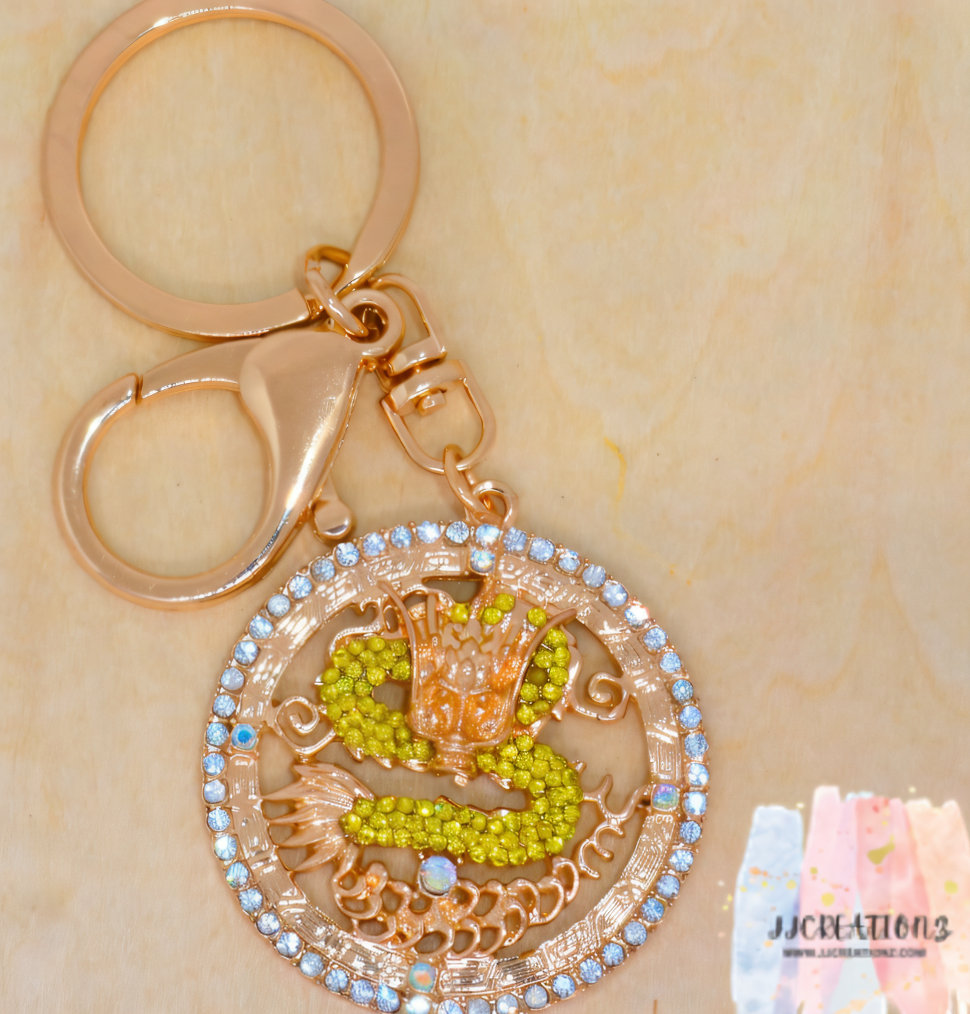 Gold Dragon Rhinestone Keychain
