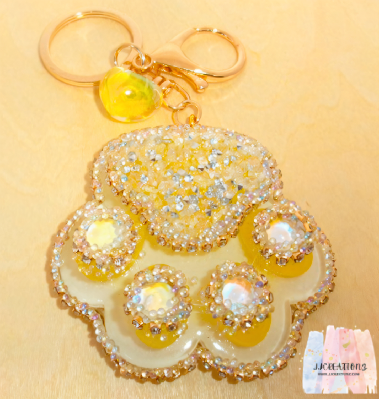 ✨ Sparkling Yellow Crystal Paw Keychain ✨