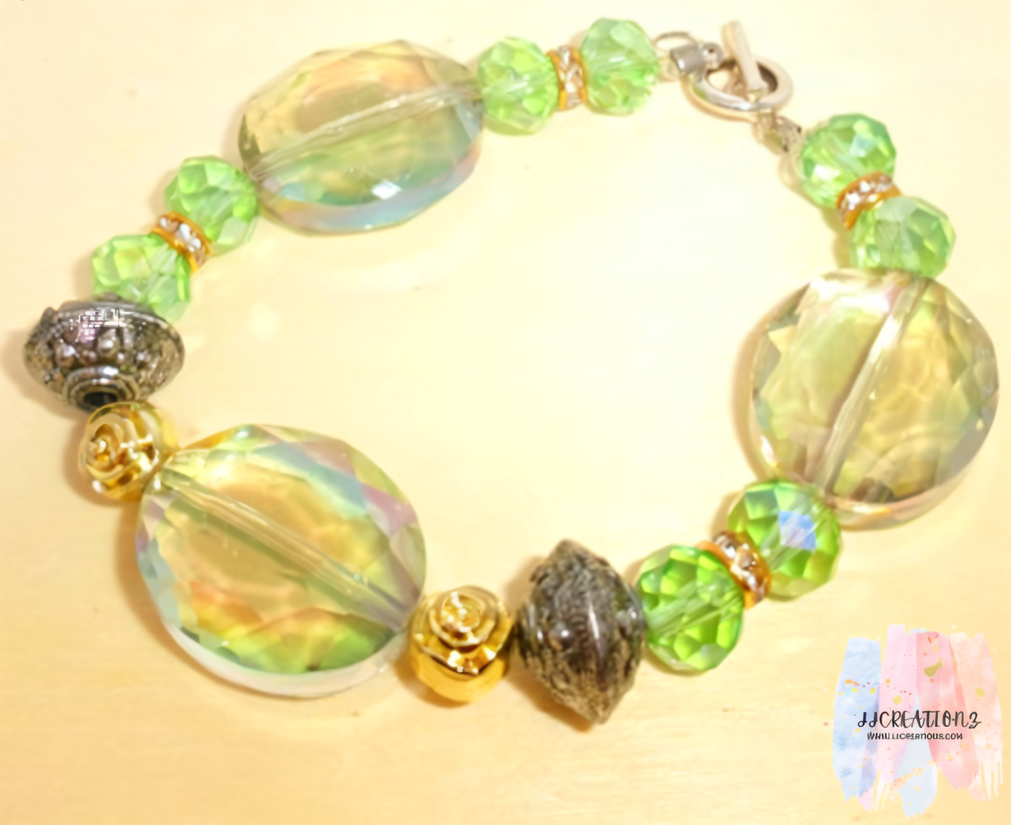 Green Crystal Glam Beaded Bracelet