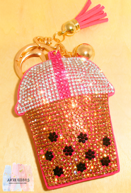 🧋 Pink Sparkle Boba Drink Keychain