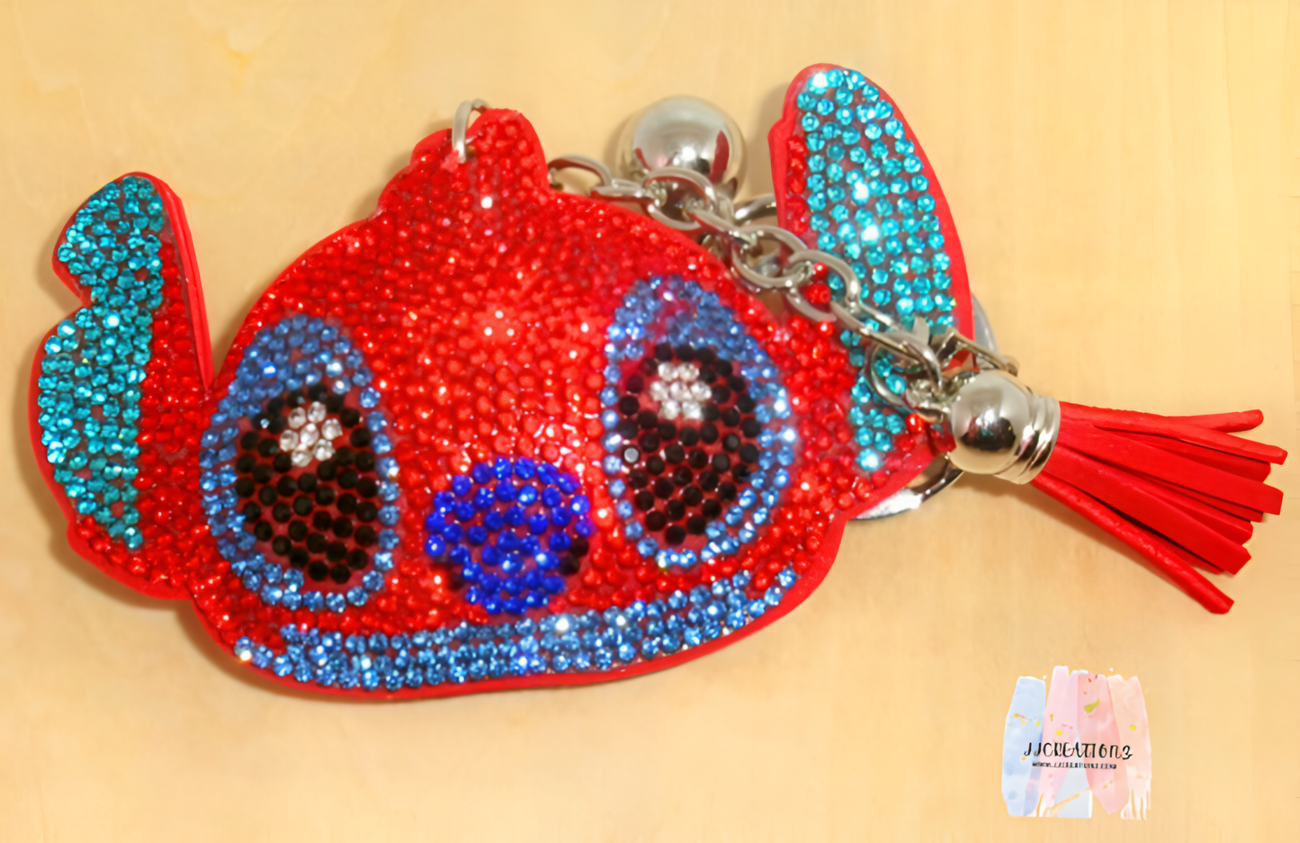 Red Rhinestone Stitch-Inspired Keychain