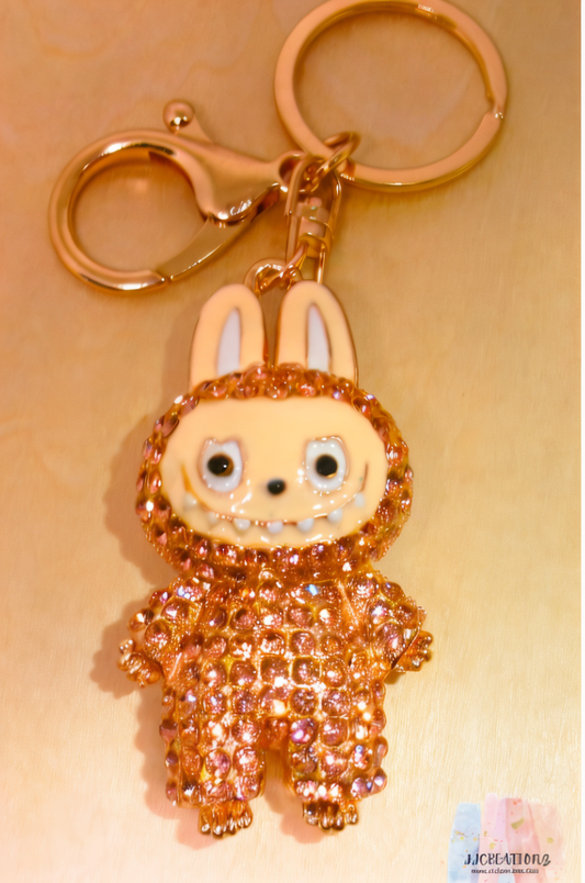 ✨ Crystal labubu Bunny Keychain – Sparkling Rhinestone Charm with Gold Finish