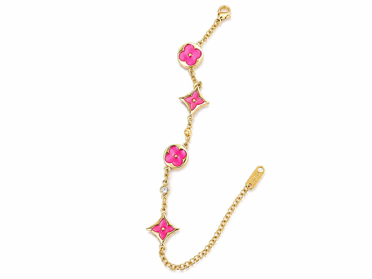 gold-tone charm bracelet featuring stunning turquoise enamel accents.
