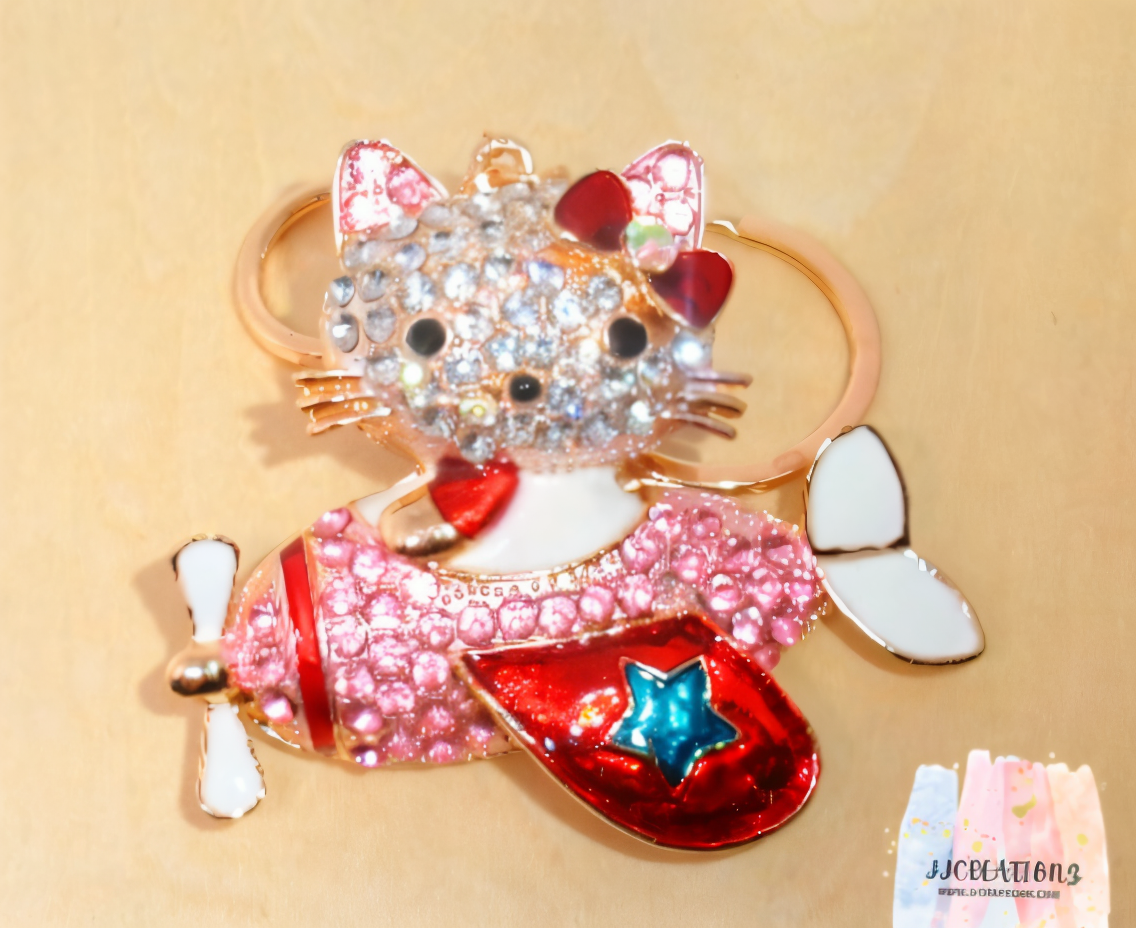 ✈️✨ Crystal Cat in Airplane Keychain – Cute & Sparkly Bag Charm