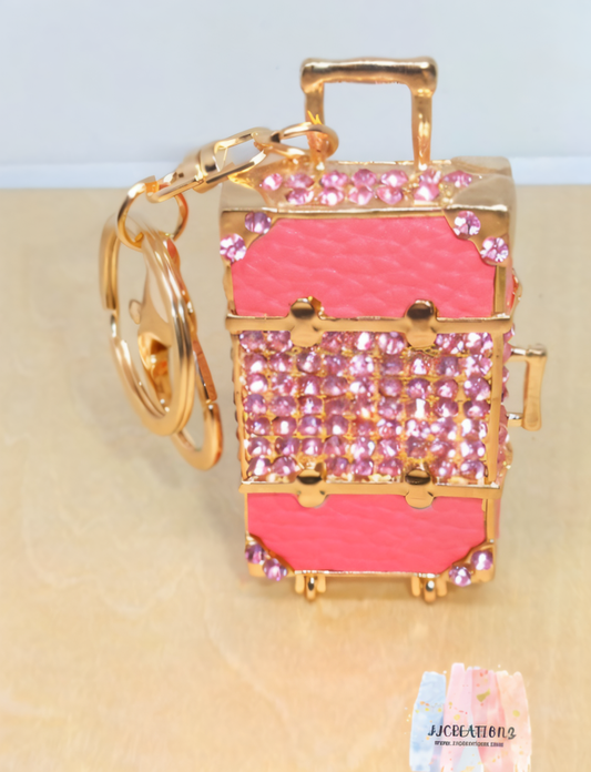 🌸 Pink Rhinestone Suitcase Keychain – Travel-Inspired Bag Charm 🌸