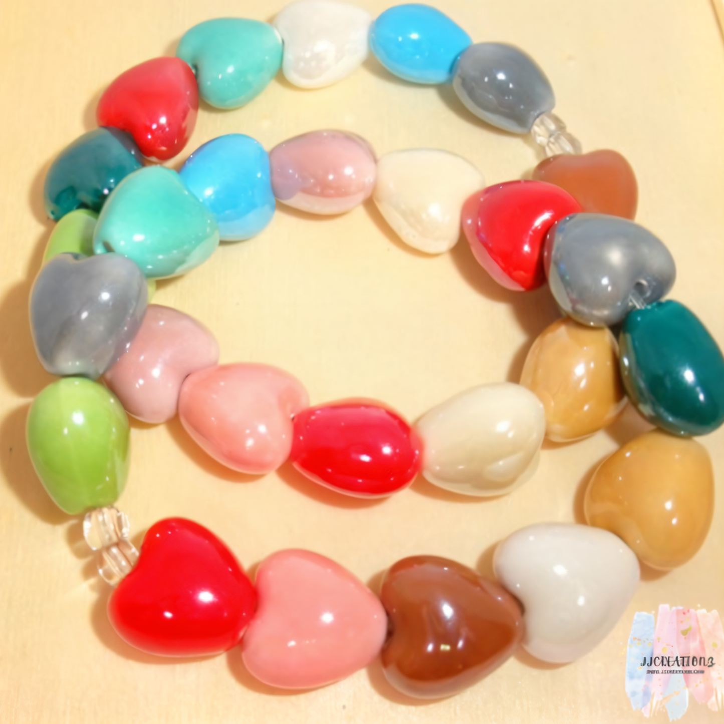 Multicolor Chunky Heart Bead Bracelet
