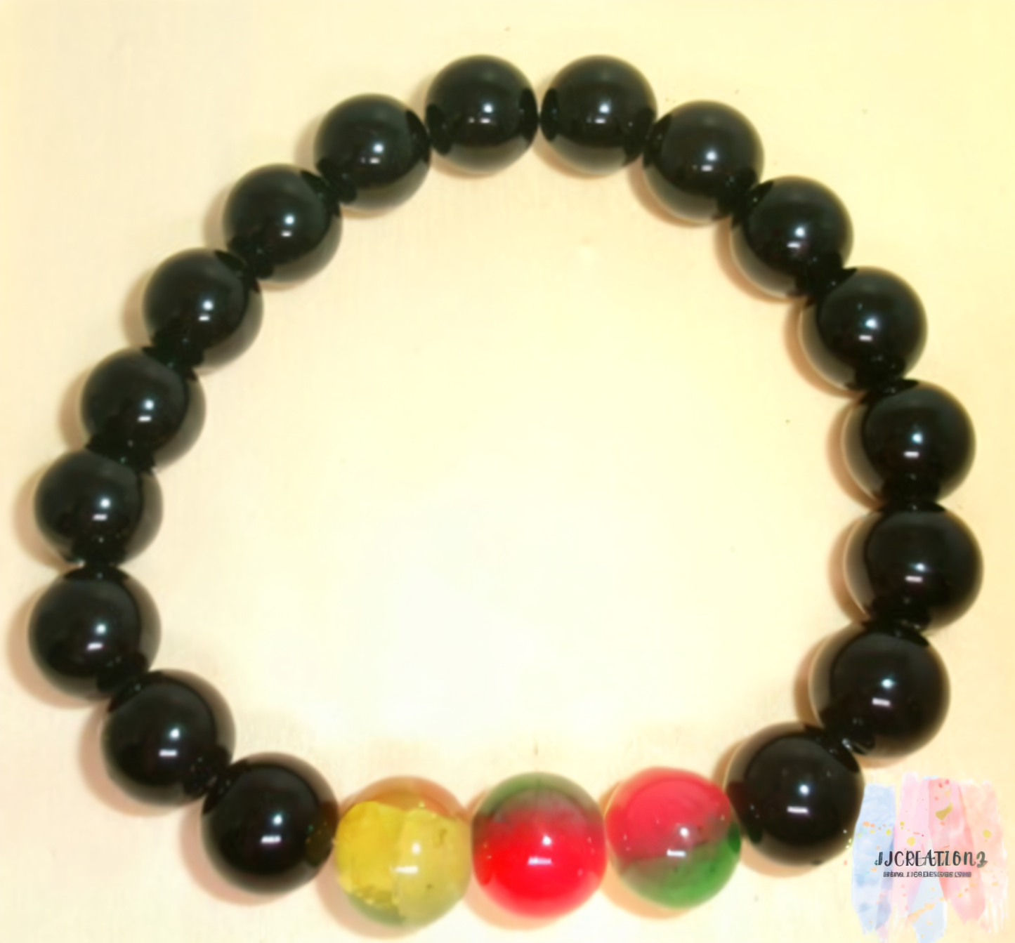 🌟 Handmade Rasta-Inspired Black Bead Bracelet 🌟