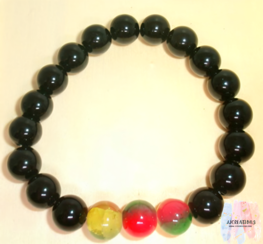 🌟 Handmade Rasta-Inspired Black Bead Bracelet 🌟
