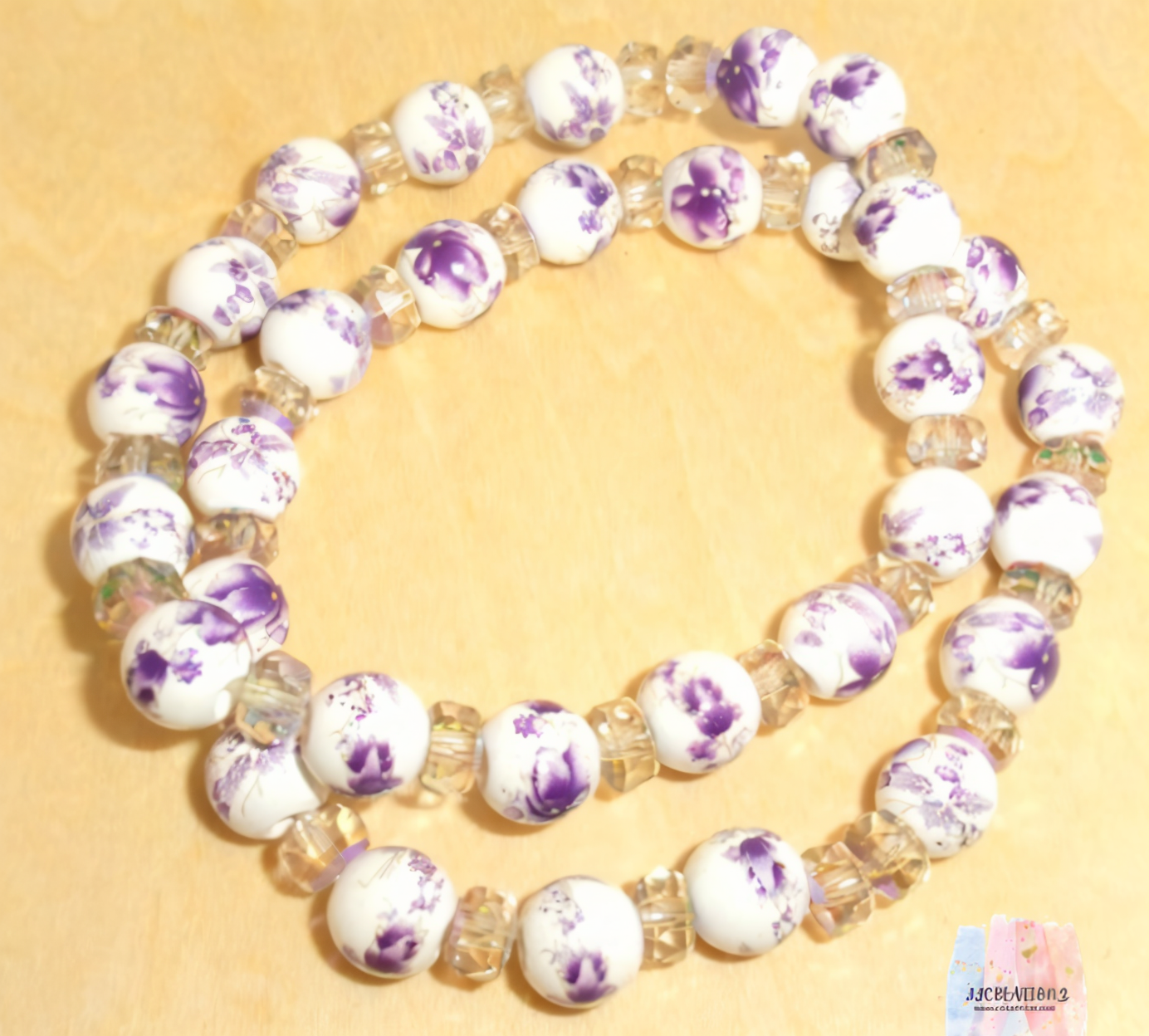 🌸 Elegant White & Purple Floral Beaded Bracelet Set 🌸