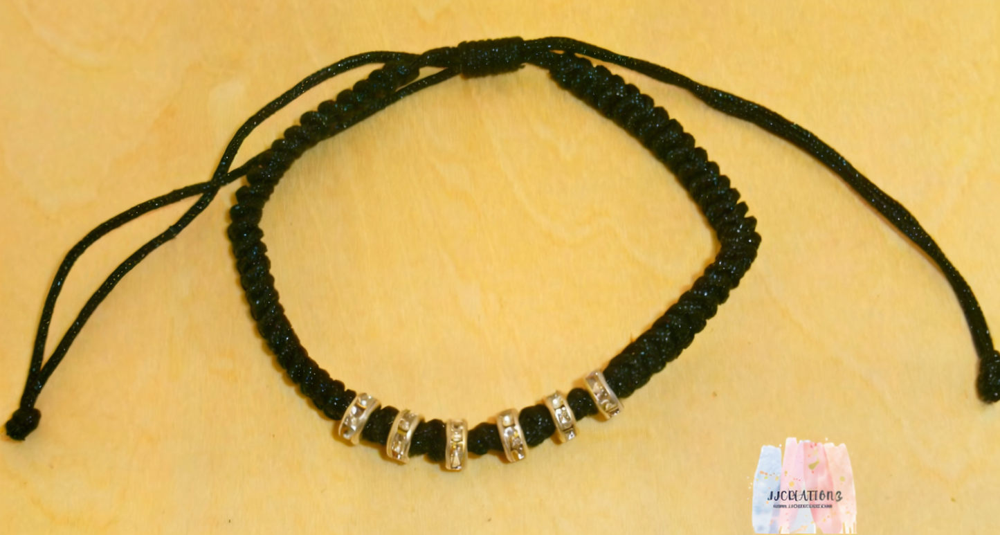 ✨ Black Macrame Bracelet with Rhinestone Spacers ✨