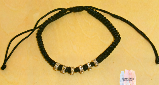 ✨ Black Macrame Bracelet with Rhinestone Spacers ✨