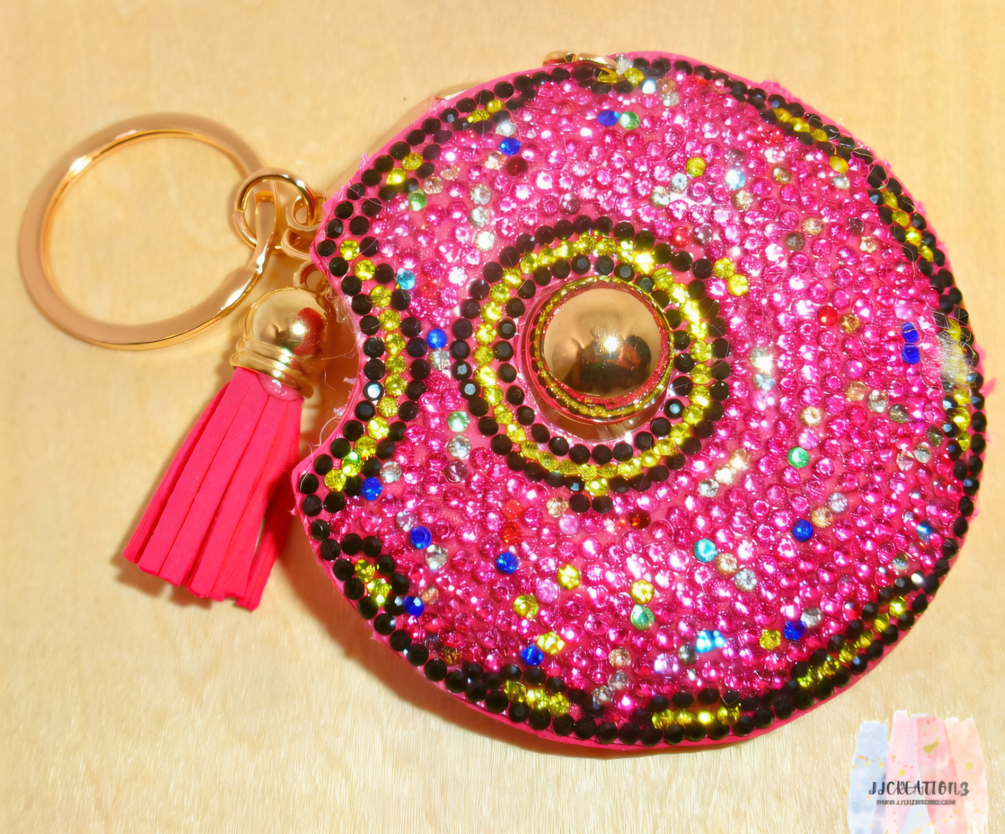 Pink Rhinestone Donut Keychain