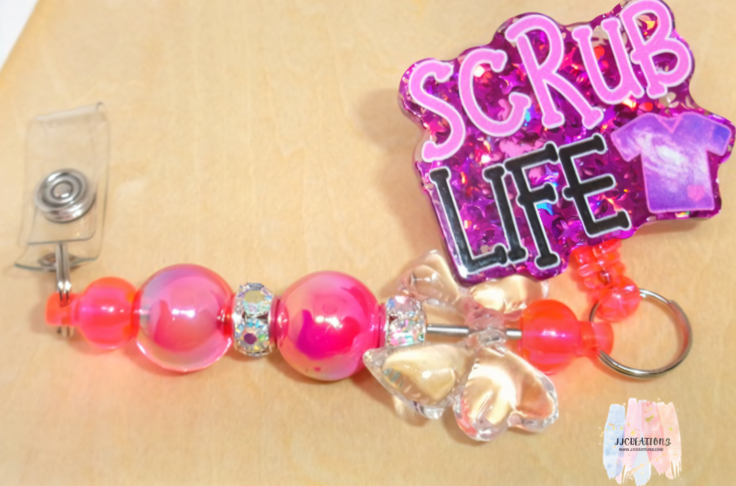 💜 Scrub Life Badge Reel with Beaded Charm – Nurse ID Holder 💜