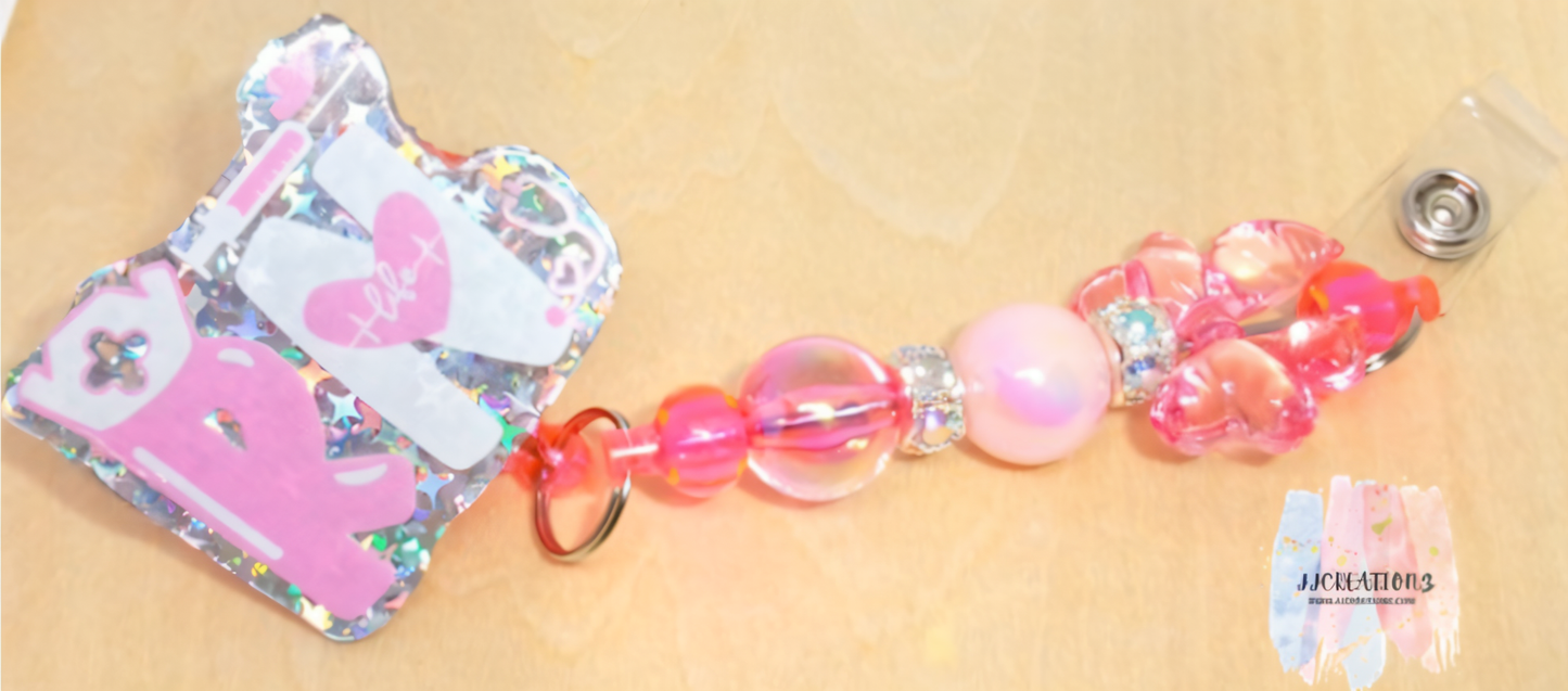 ✨ Glitter RN Badge Reel with Beaded Charm – Nurse ID Holder ✨