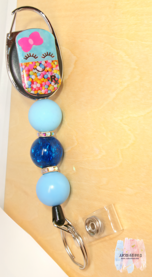 💊 Cute Rx Badge Reel with Beaded Charm – Nurse & Healthcare Accessory