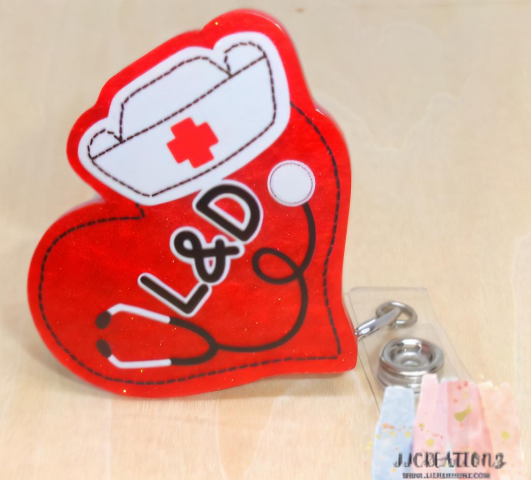 ❤️ L&D Nurse Badge Reel – Labor & Delivery Retractable ID Holder