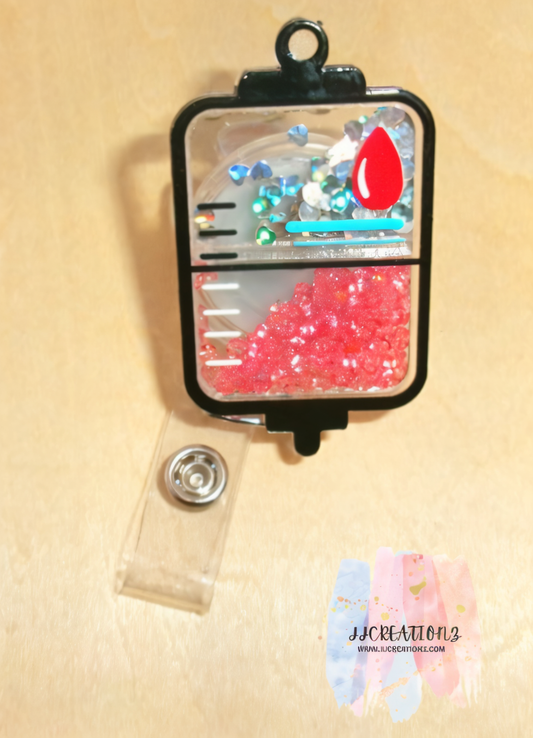 💉 IV Bag Badge Reel – Retractable Glitter Nurse ID Holder