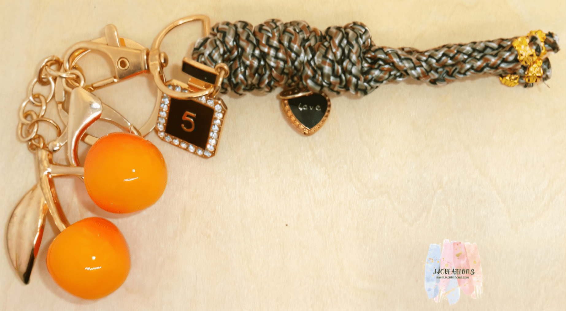 🍒 Cherry & Love Charm Keychain with Braided Tassel