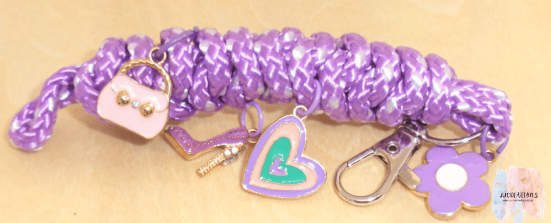 💜 Fashionista Rope Keychain with Charms – Purple Braided Bag Accessory