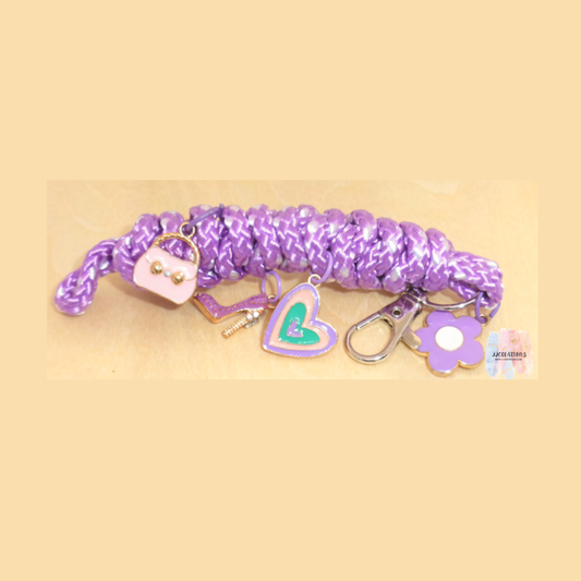 💜 Fashionista Rope Keychain with Charms – Purple Braided Bag Accessory