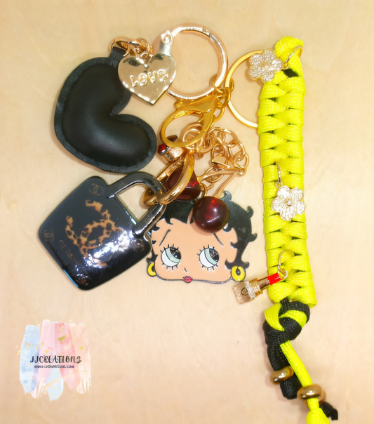 Betty Boop Charm Keychain with Neon Rope & Fun Accents