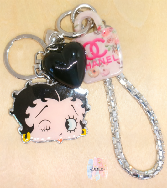 Betty Boop Winking Charm Keychain with Silver Chain Strap