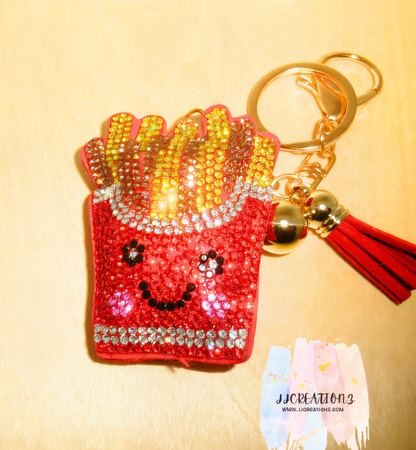 🍟 Sparkly French Fries Keychain – Cute Rhinestone Charm