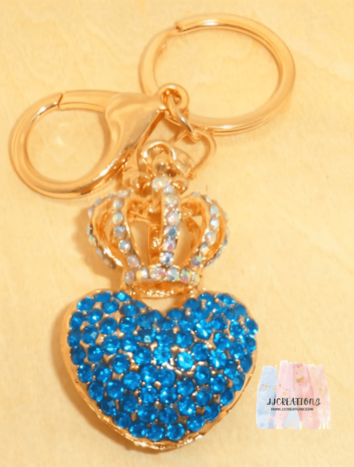 👑 Blue Crystal Crown Heart Keychain
