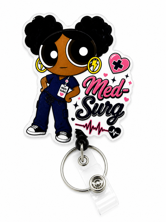 Med-Surg Nurse Badge Reel – Bold Cartoon Design