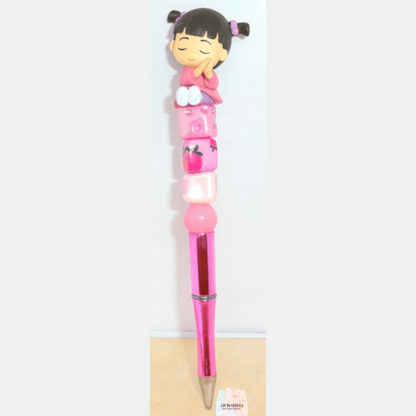 🌸 Pink Sleeping Girl Character Beaded Pen – Sweet, Dreamy & Perfect for Daily Writing
