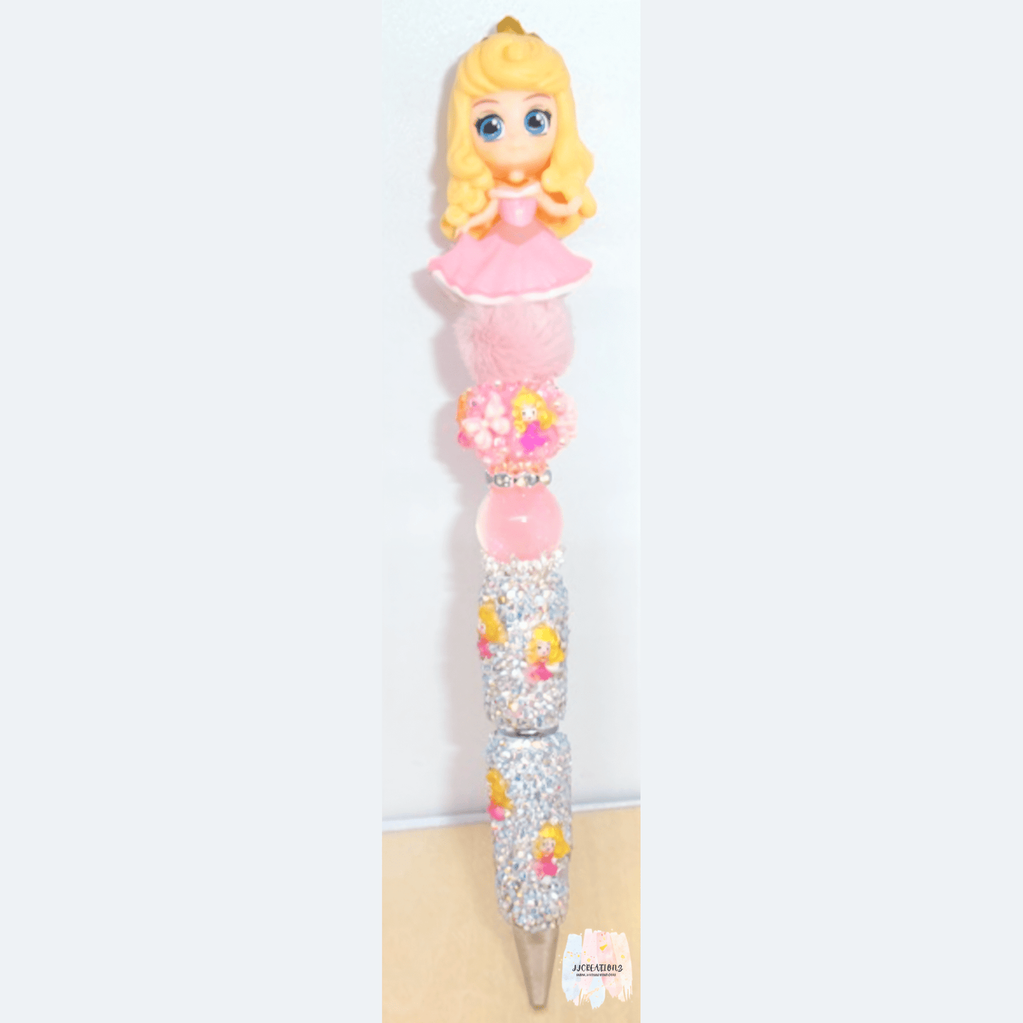 🌸 Sleeping Beauty Glitter Pen – Princess Aurora Sparkle Beaded Pen ✨