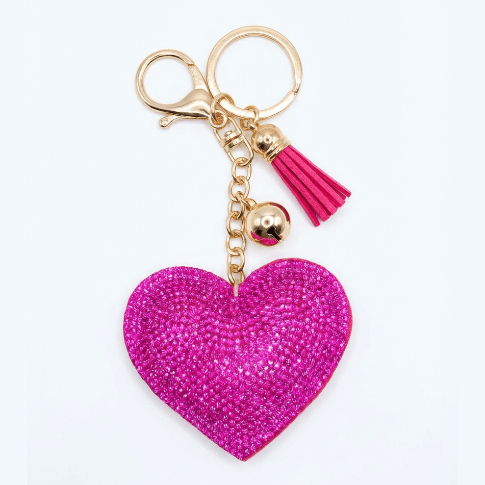 💖 Sparkly Pink Heart Keychain with Tassel & Charm – Cute Bag Accessory