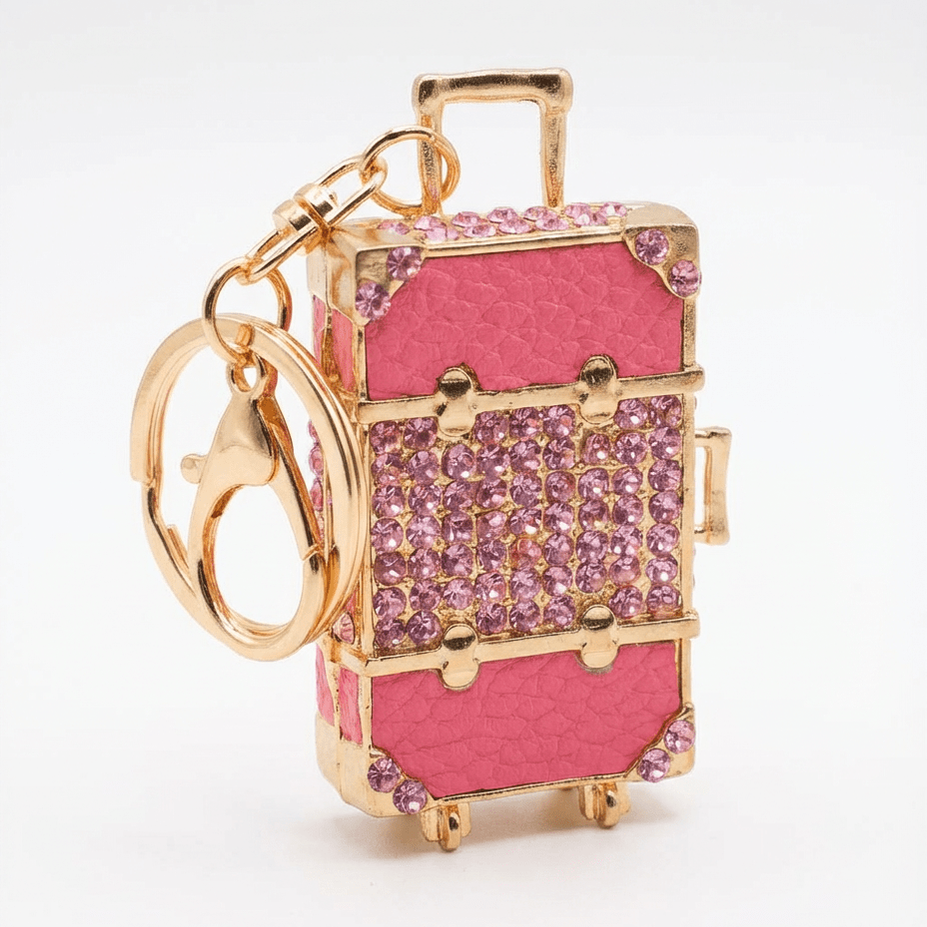 🌸 Pink Rhinestone Suitcase Keychain – Travel-Inspired Bag Charm 🌸