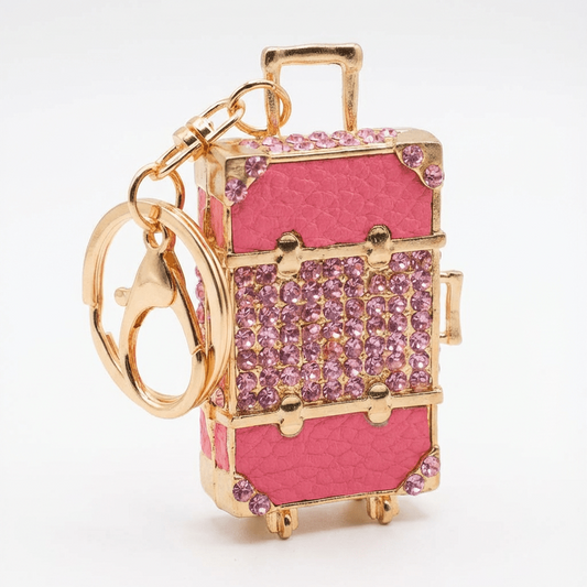 🌸 Pink Rhinestone Suitcase Keychain – Travel-Inspired Bag Charm 🌸