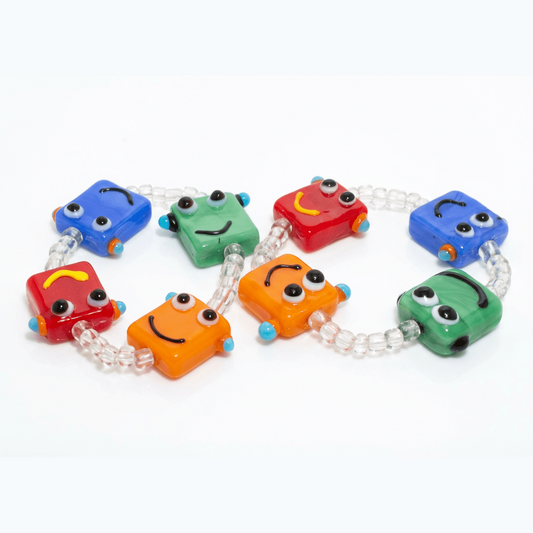🎨 Smiley Face Beaded Bracelet – Handmade Glass Square Toddler Charm Stretch Bracelet