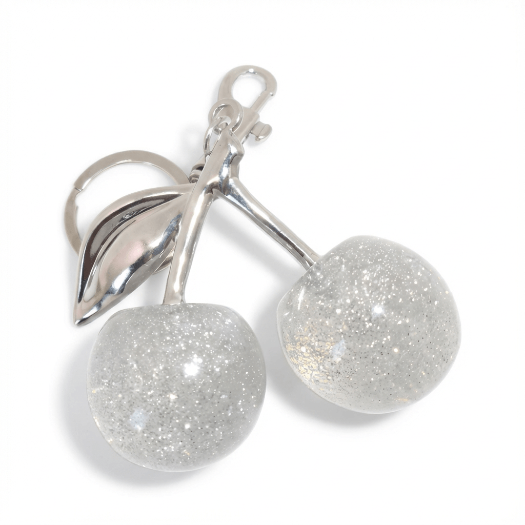 ✨ Silver Glitter Cherry Keychain – Stylish & Fun Accessory